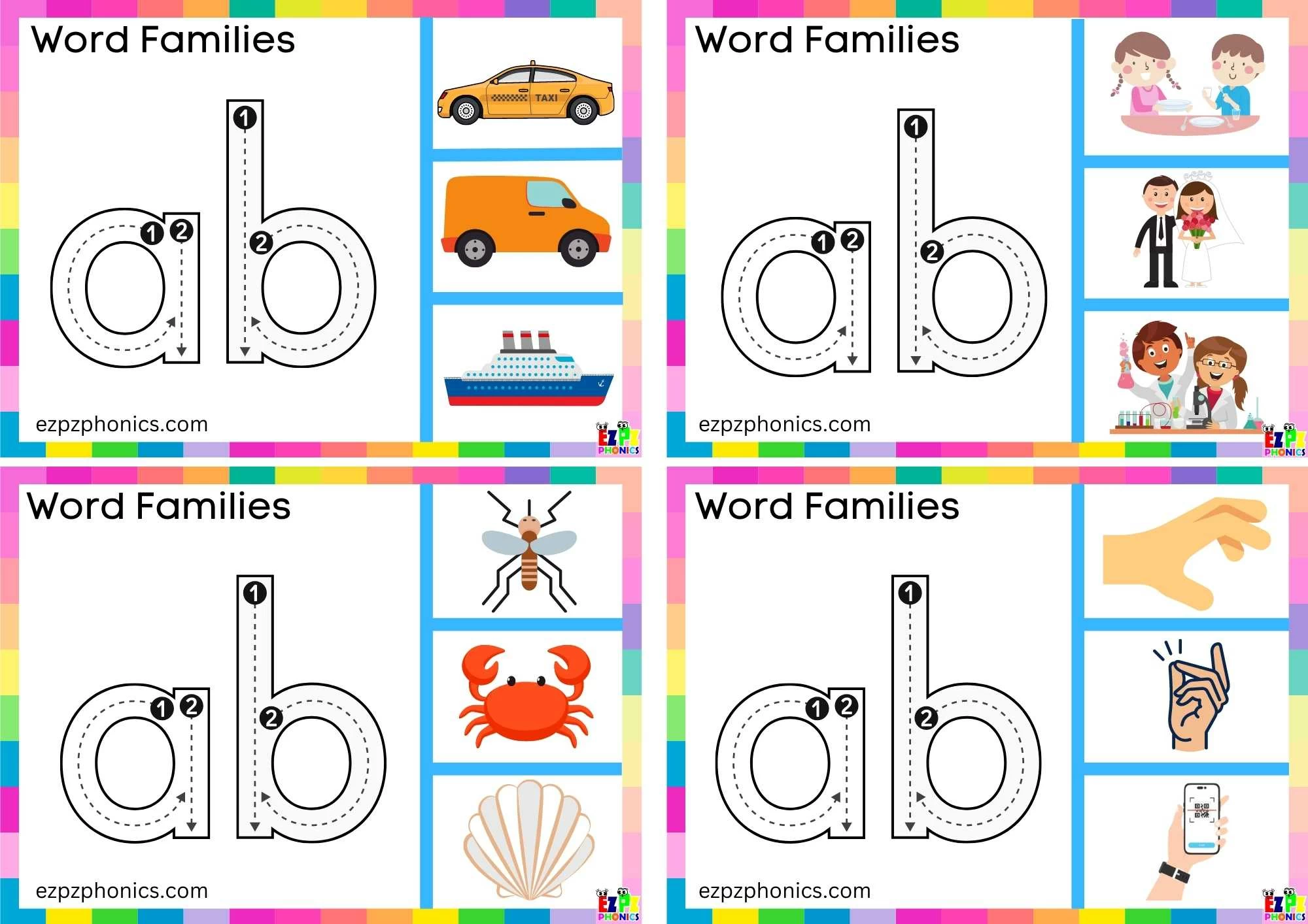 ab Word Family Trace the Letters and Clip the Correct Image. Clip Card Activity for Kids Set 1